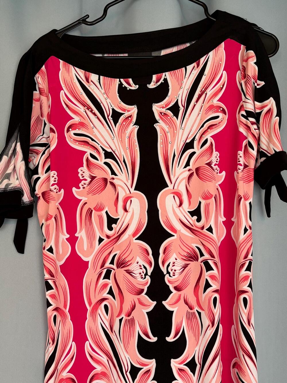 JM Collection Pink Black Floral Stretchy Summer Tropical Beach Dress Petite XL